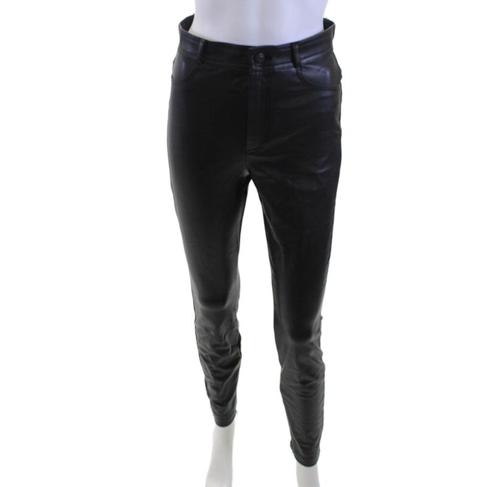 Zara Women Black Biker Jegging Pants Button Closure Size S